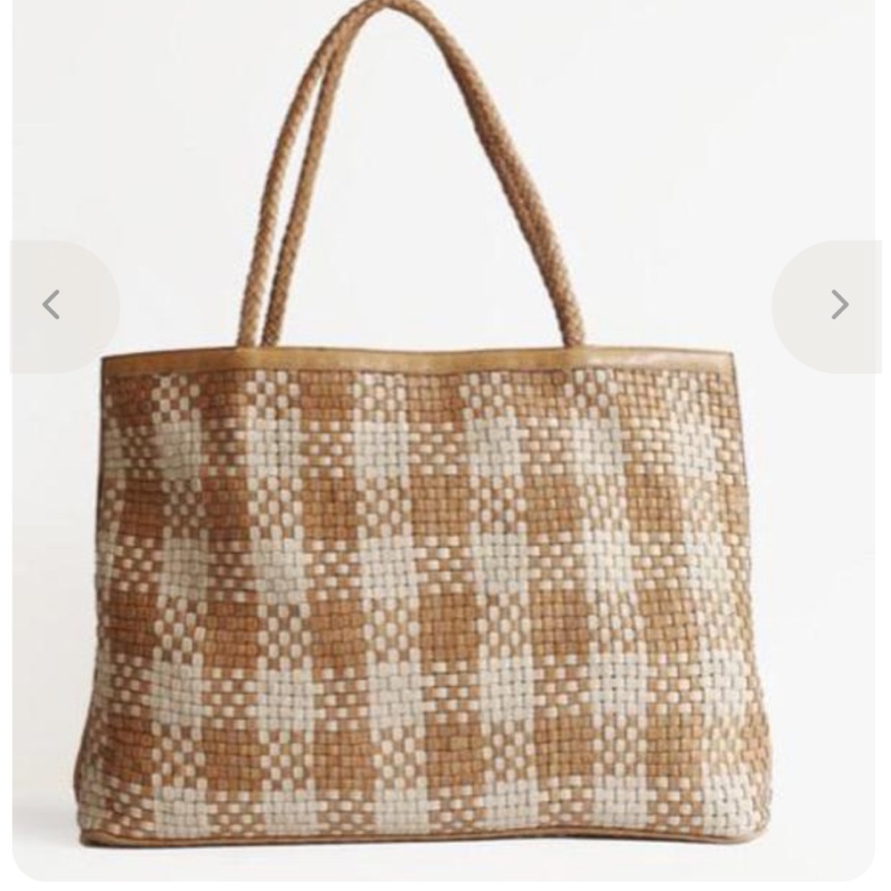Bembien Gabrielle- Vintage Check Woven Tan and Cream Tote Bag